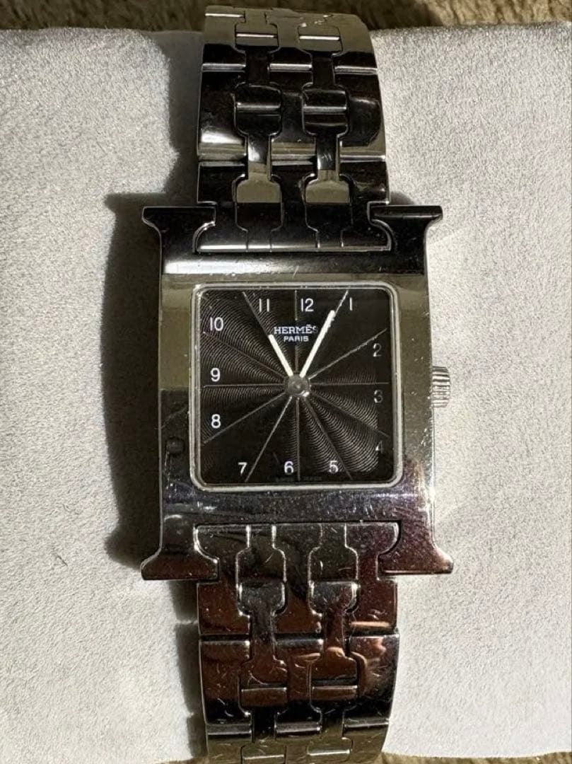 週末 HERMES Hウォッチ 黒文字盤