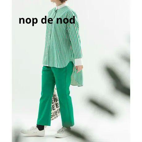 nop de nod グリーン ストレッチクロップドパンツ ウエストゴム