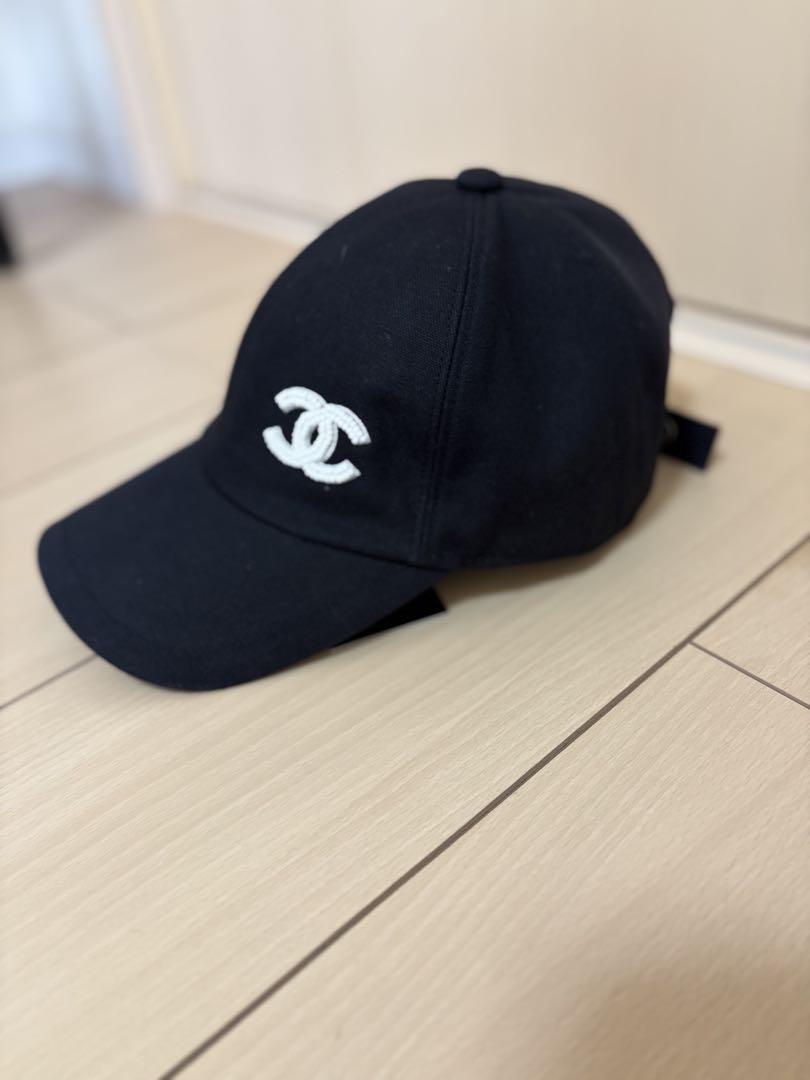 Chanel ロゴマーク 刺繍 ブラック ベースボールキャップ 黒 フリーサイズ