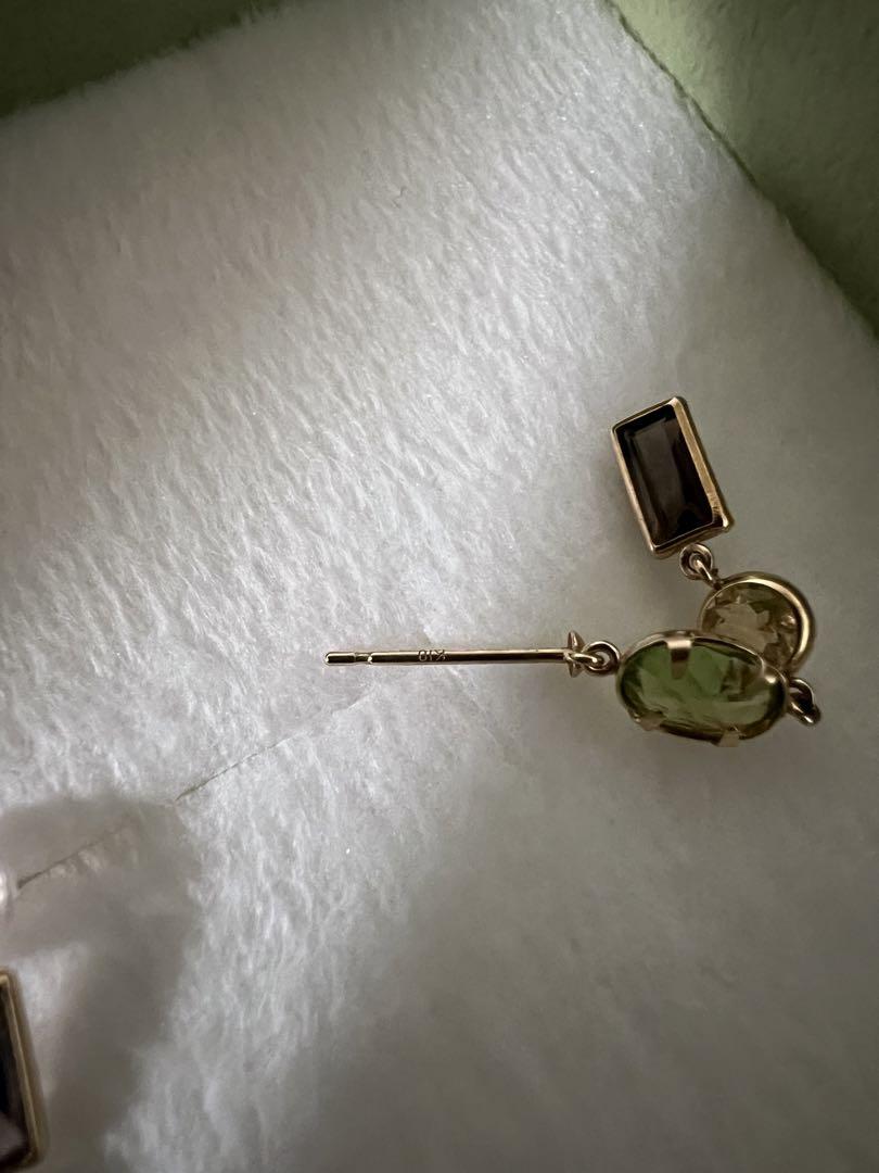 K10 ペリドット/スモーキークォーツ/シトリン ピアス K10 ペリドット/スモーキークォーツ/シトリン ピアス