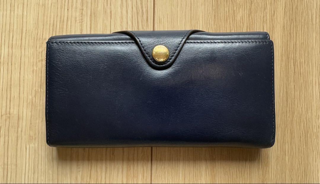 J&M DAVIDSON 長財布　カーフレザー　ネイビー　ゴールド金具　スナップ