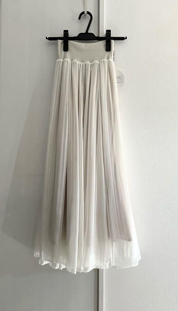 MONiLE モニーレ　シフォンラメストライプロングスカート　オフホワイト
