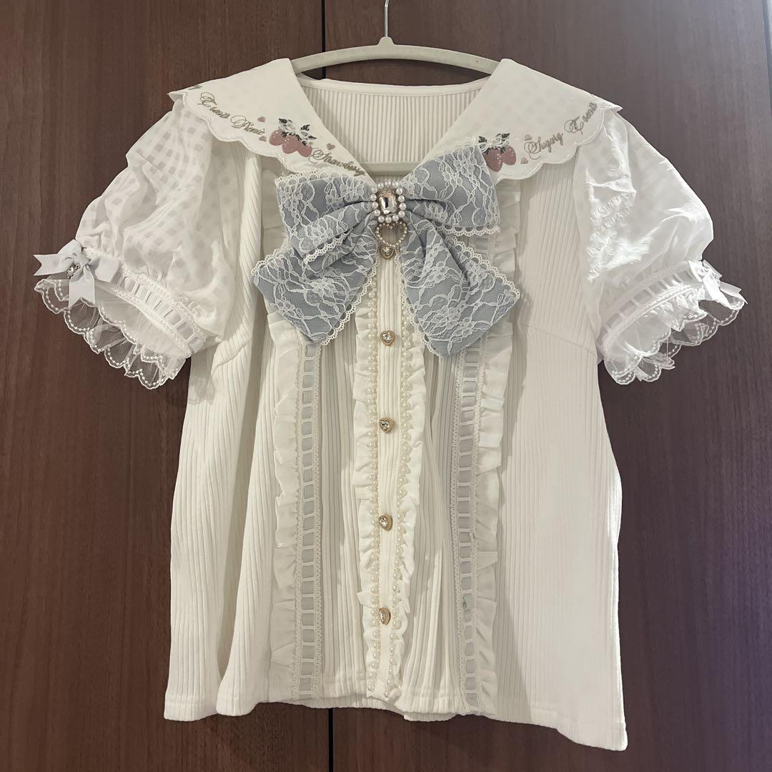 【新品未使用】LIZLISA ストロベリー刺繍セーラーリブブラウス ブルー