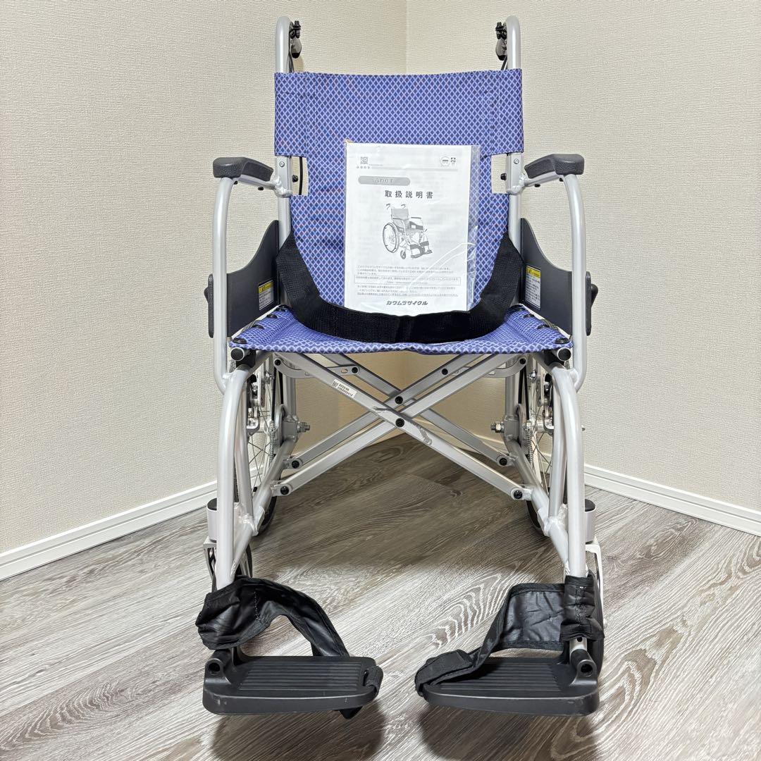 【美品】車椅子 超軽量 介助用ふわりすKF16-42SB 背折れ式 すみれ色