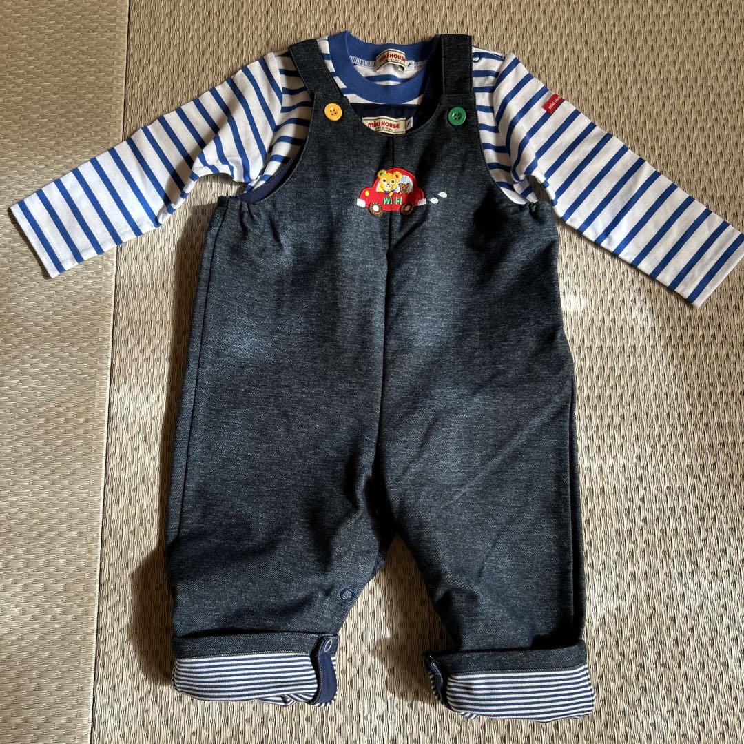 ★新品未使用タグ無★ ミキハウス　オーバーオールと長袖カットソー　共にサイズF