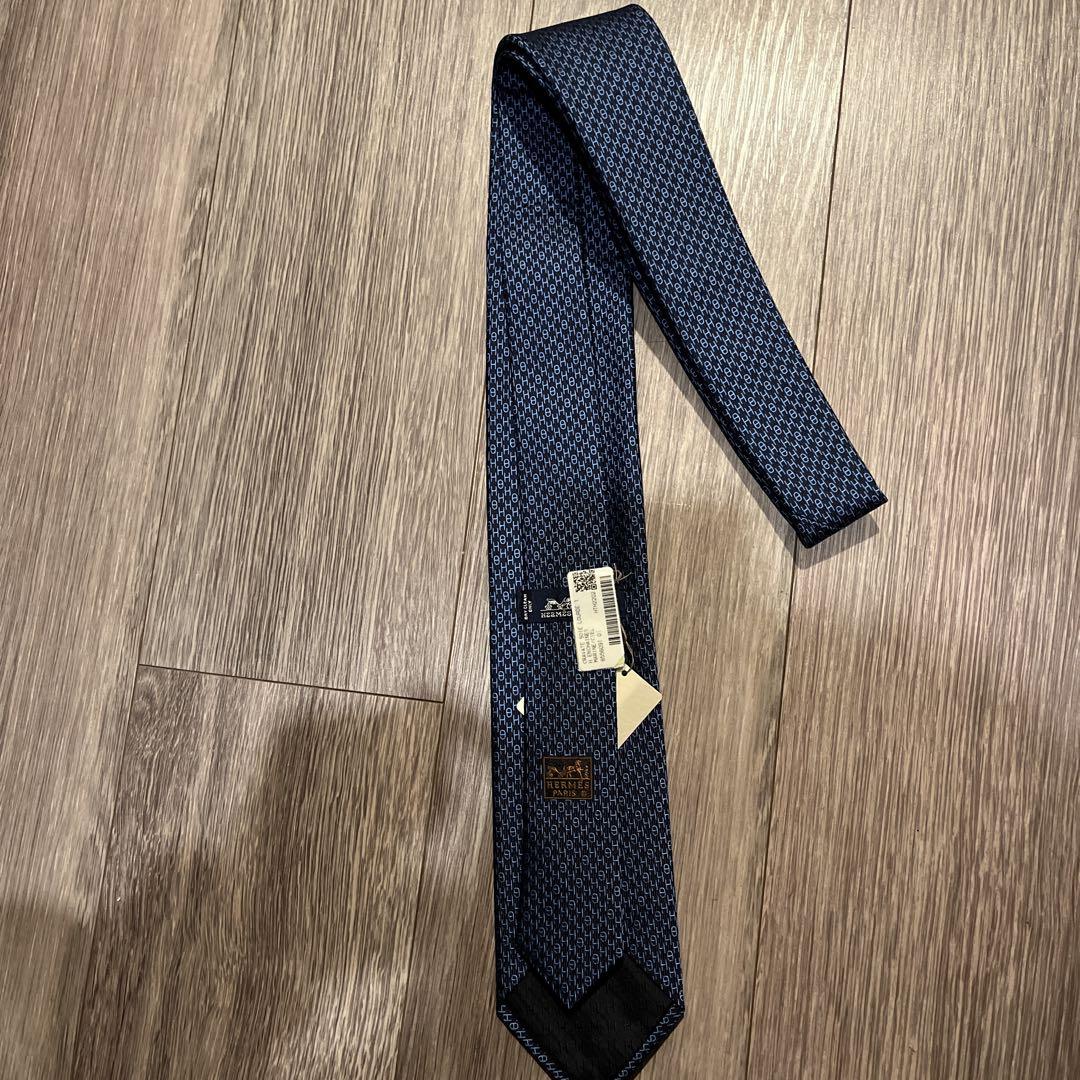 専門店では HERMES ネクタイ H17202 ネイビー シルク 小物