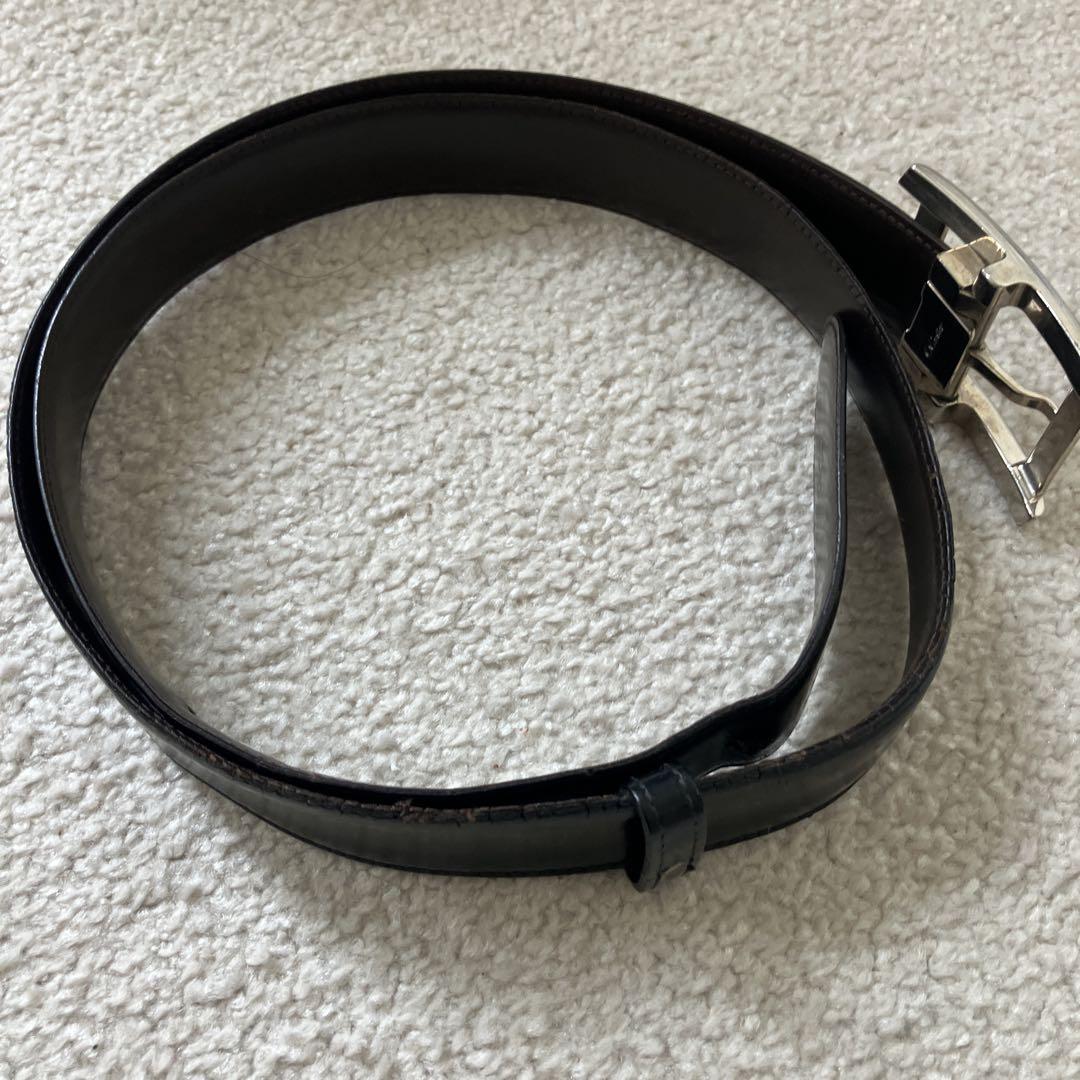 Cartier シルバー バックル ブラック レザー ベルト