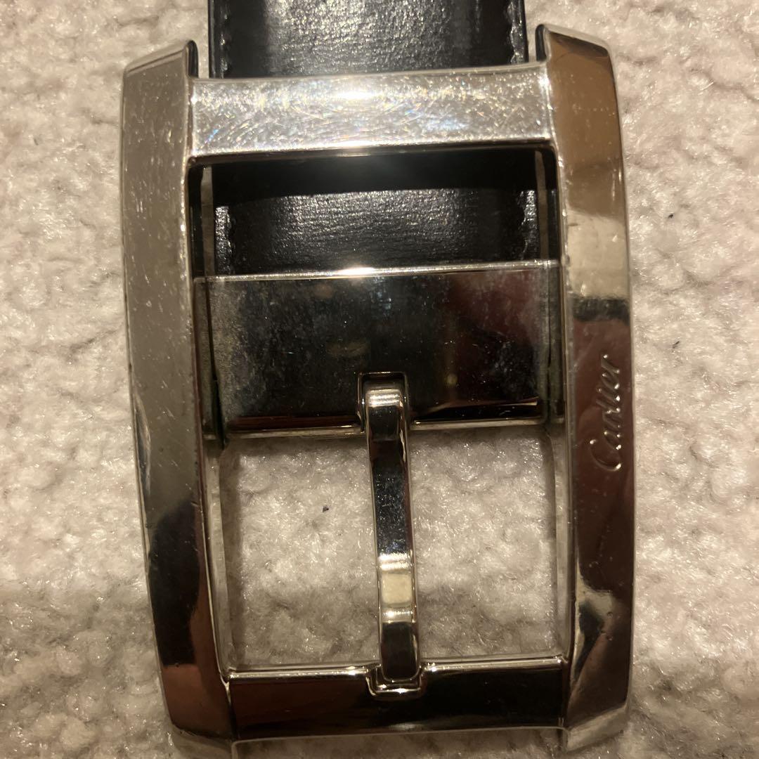 Cartier シルバー バックル ブラック レザー ベルト