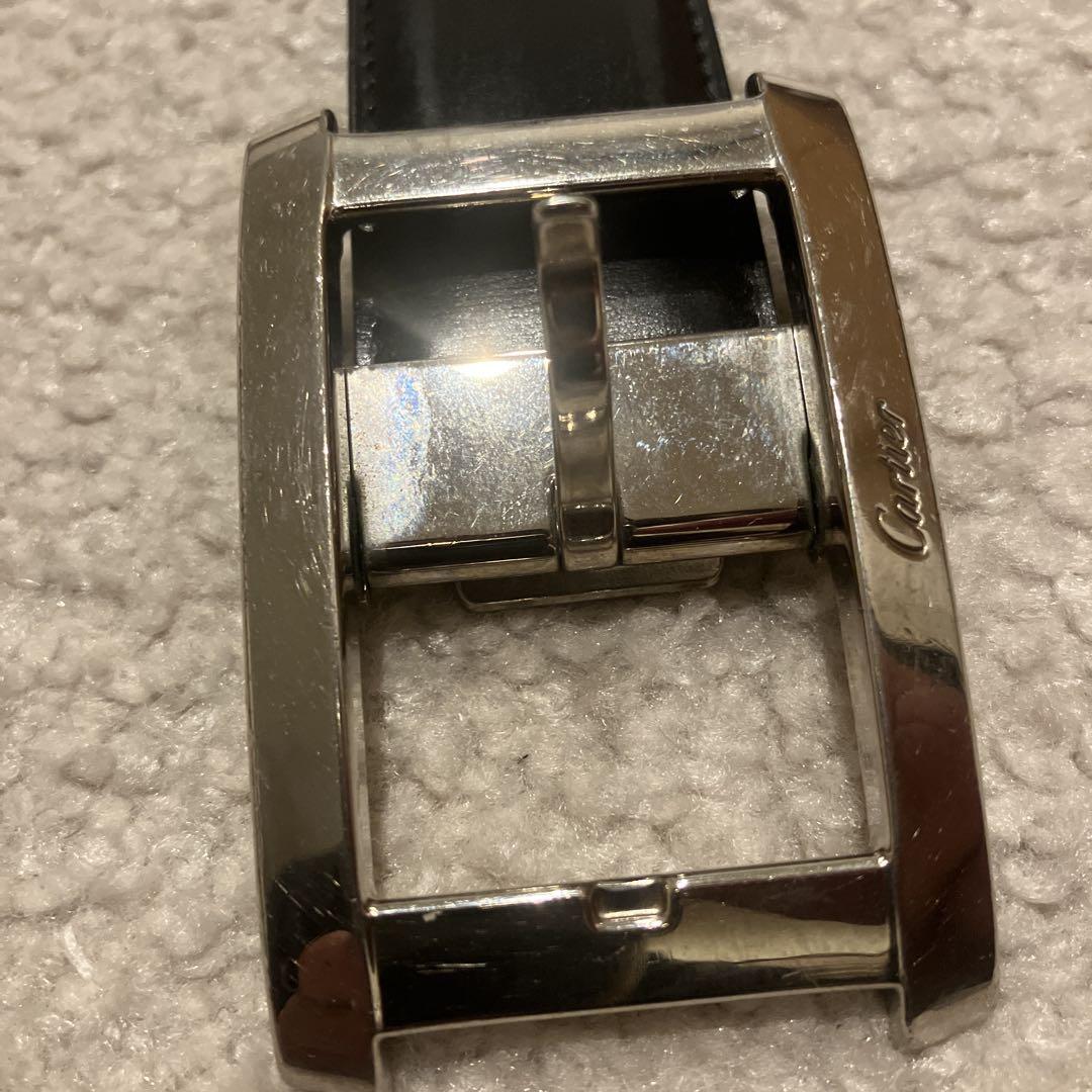 Cartier シルバー バックル ブラック レザー ベルト