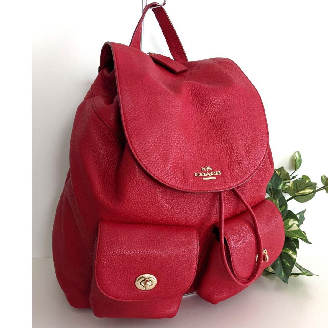超激安新品 良品 バッグ 赤 レッド レディース メンズ xQiy0-m59587029279 COACH レザー リュック 鞄 正規店
