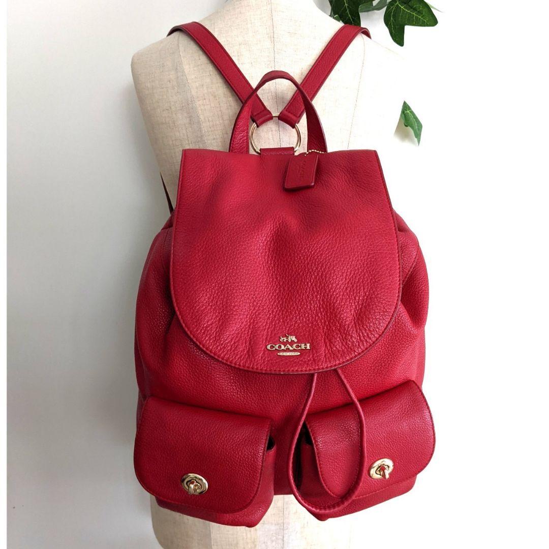 超激安新品 良品 バッグ 赤 レッド レディース メンズ xQiy0-m59587029279 COACH レザー リュック 鞄 正規店