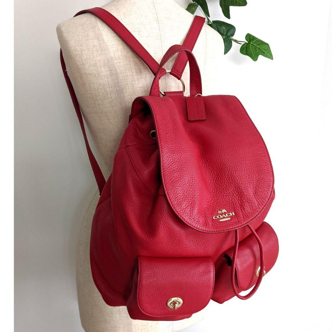 超激安新品 良品 バッグ 赤 レッド レディース メンズ xQiy0-m59587029279 COACH レザー リュック 鞄 正規店
