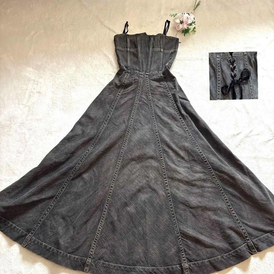 ☆ほぼ未使用☆ラルフローレン ブラックデニム ロングワンピース サイズ9 美品⭐️ラルフローレン デニムワンピース 9号サイズ バック