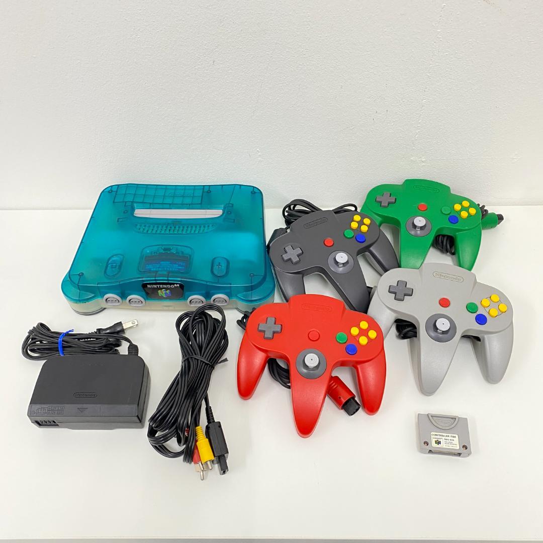 NINTENDO64 クリアブルー 本体 コントローラ 4個付 ロクヨン N64Nintendo 64