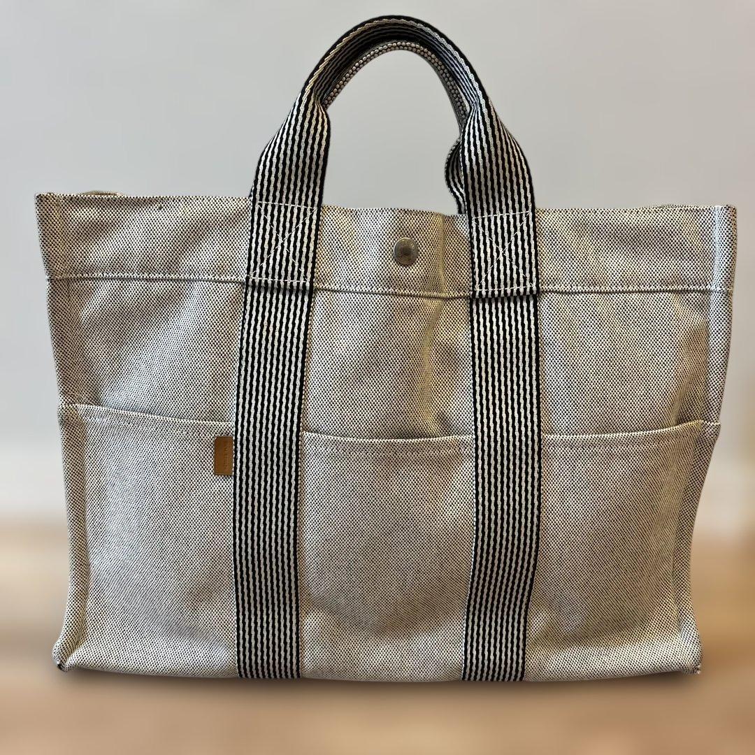 HERMES 　エルメス　ライトグレー キャンバストート ニューフールトゥMM