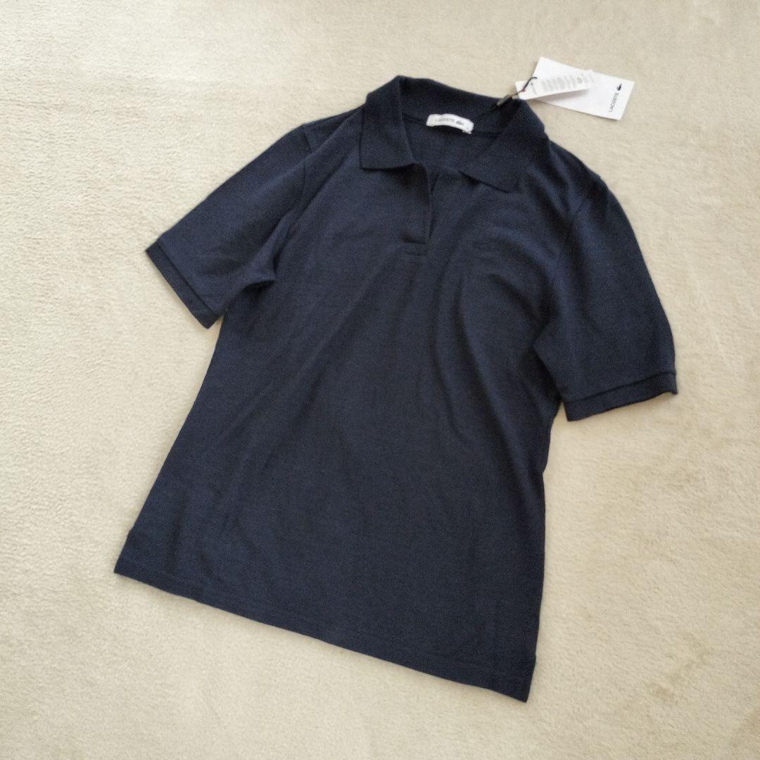 新品未使用タグ付きコットンピケスキッパーポロシャツ LACOSTEネイビー