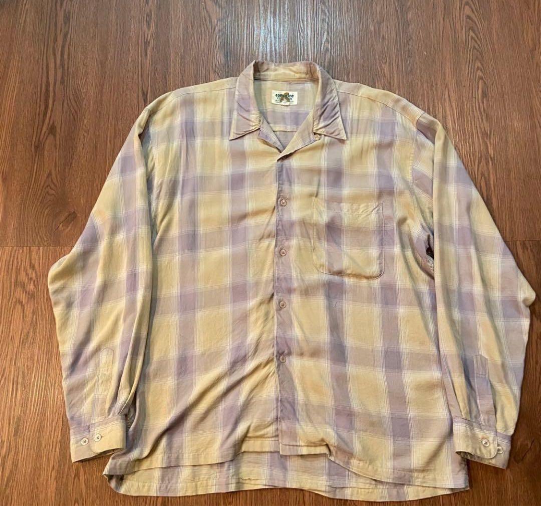 90s レーヨン解禁シャツ ボックスシルエット オンブレ チェック アメカジL VINTAGE