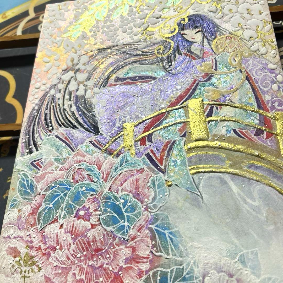 吉祥日本画 夢牡丹の金浮橋