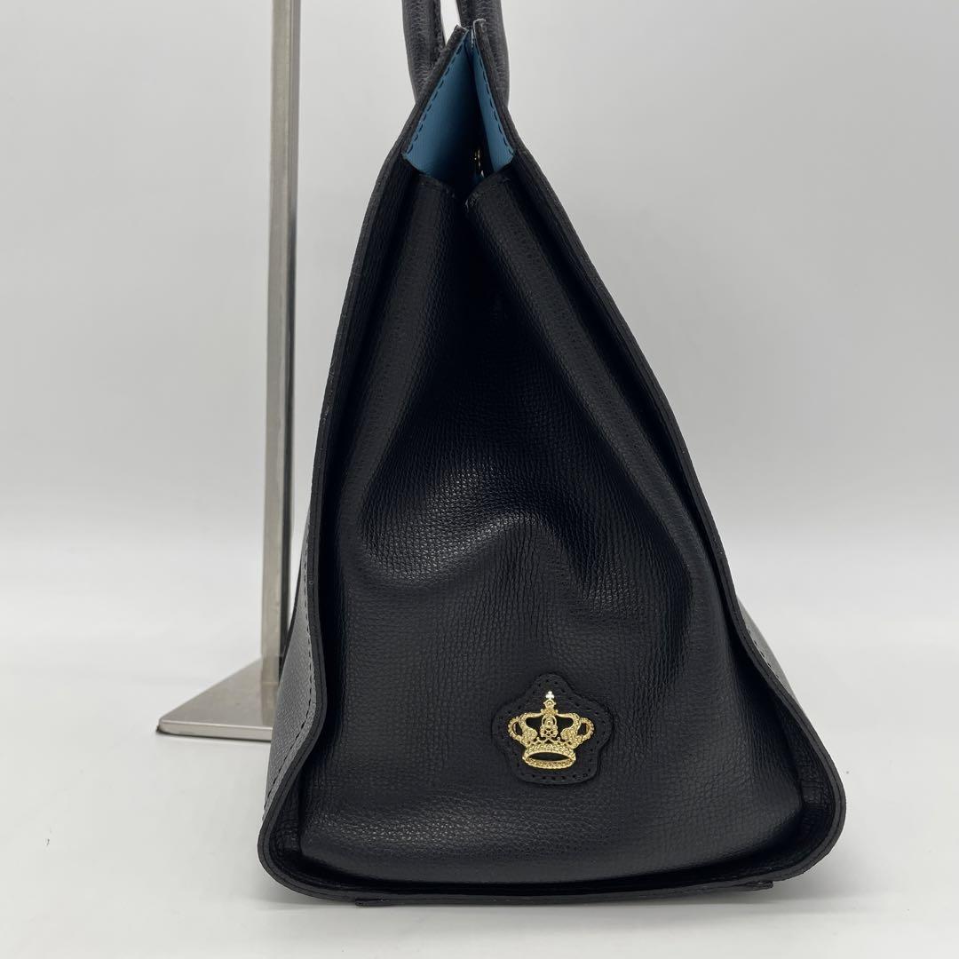 ADMJ トートバッグ 黒 青 レザー A4収納可 王冠金具