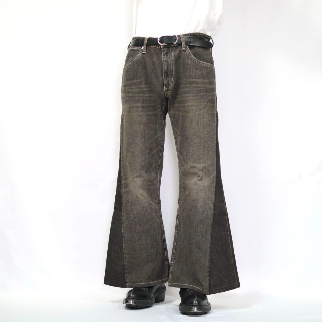 【リメイク】再構築　ベルボトム　バギー　フレアデニム　先染めブラック　フェード