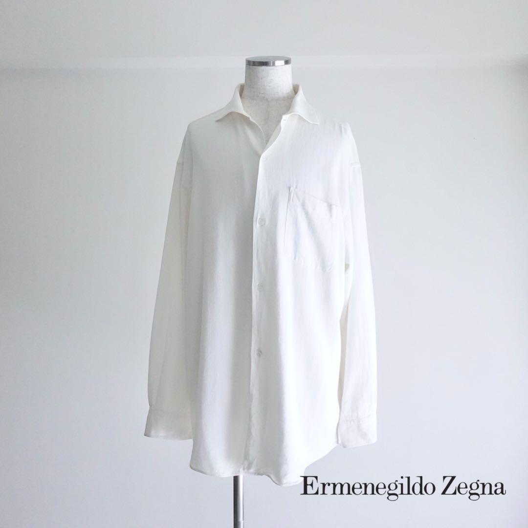 90s Ermenegirdo Zegna コットンヘリンボーン　ビッグシャツトップス