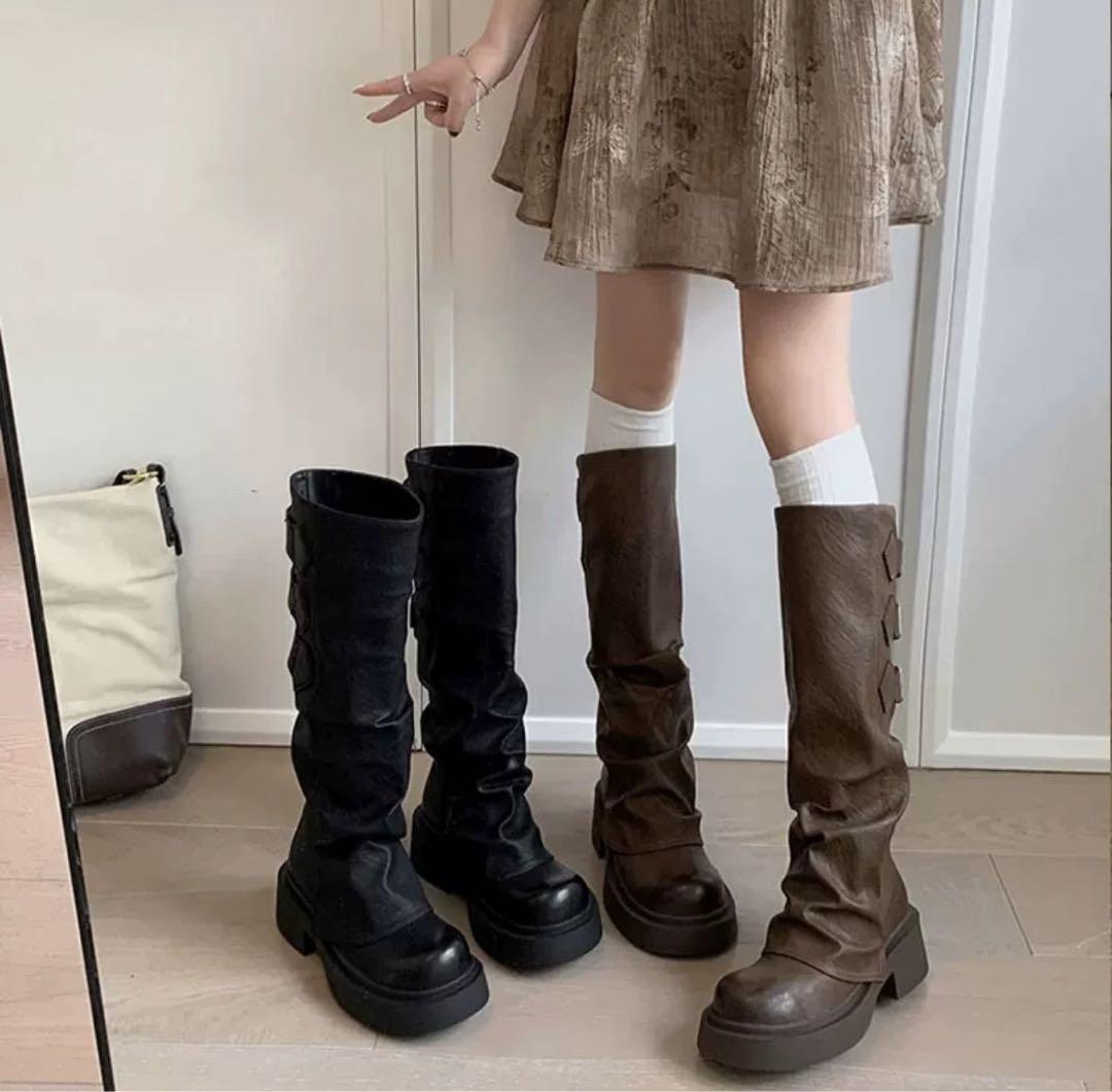安い 価格ファッション - 秋冬必須❤️シンプル5cm厚底PUヒール