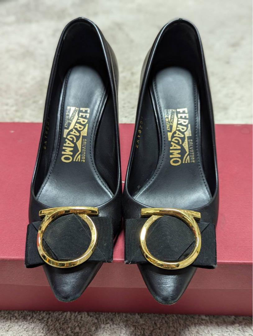 大学生 割引 黒 Ferragamo レザー 約5cm ヒール 靴