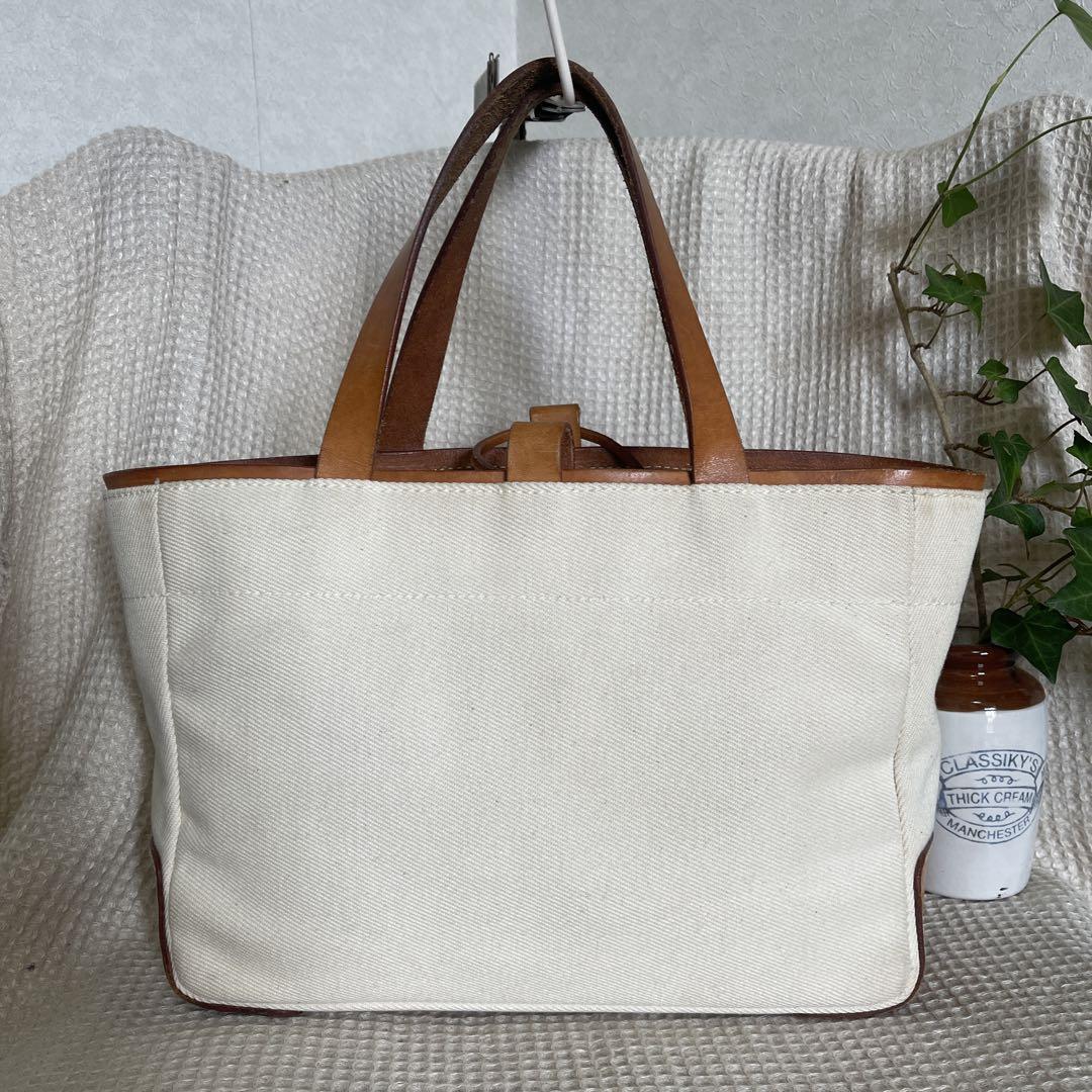 ◇ genten ゲンテン トートバッグ キャンバス×レザー オフ