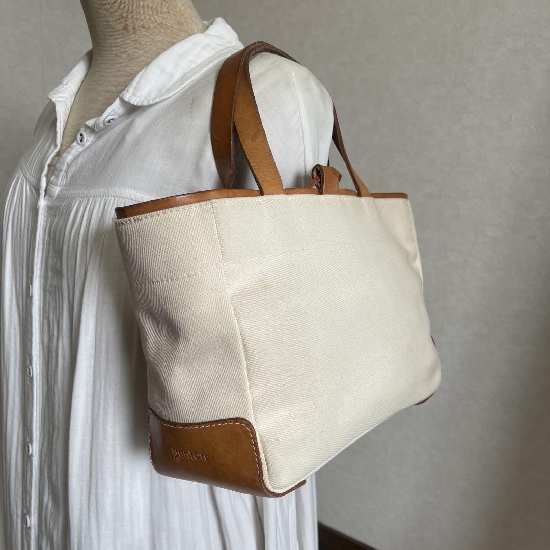 ◇ genten ゲンテン トートバッグ キャンバス×レザー オフ