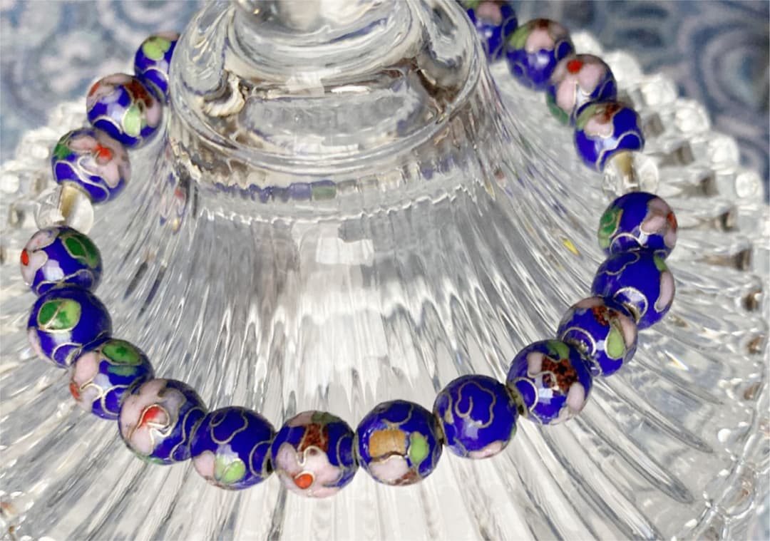 金運爆上げ　見ることない京都　5mm青七宝焼＋主玉1cm水晶　お念珠