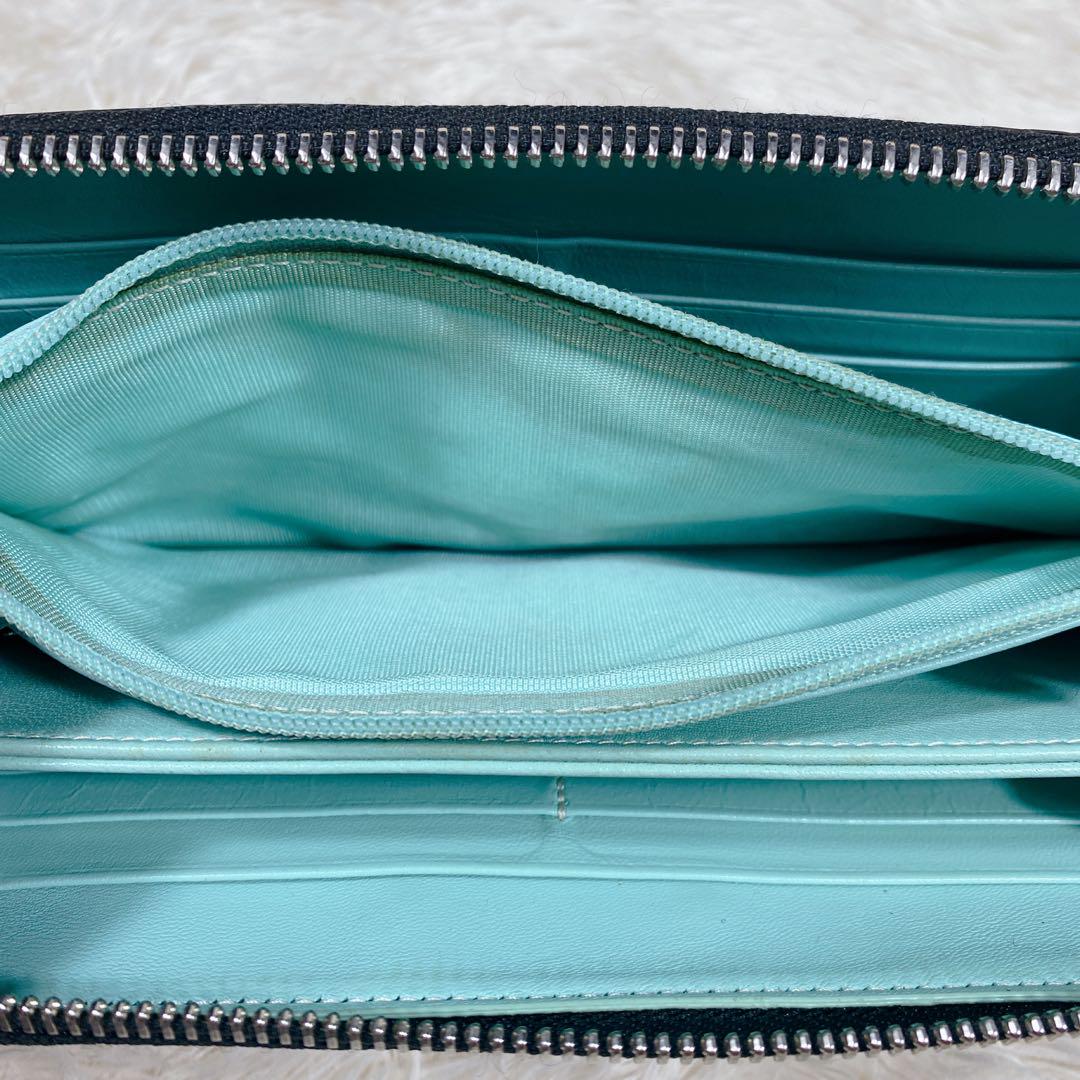TIFFANY&CO. ティファニー ラウンドジップ 長財布 シボ革 レザー 黒