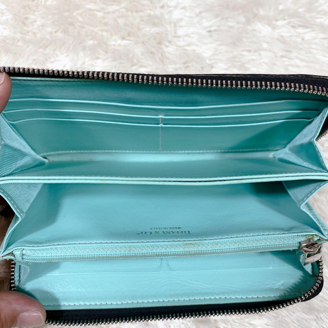 TIFFANY&CO. ティファニー ラウンドジップ 長財布 シボ革 レザー 黒