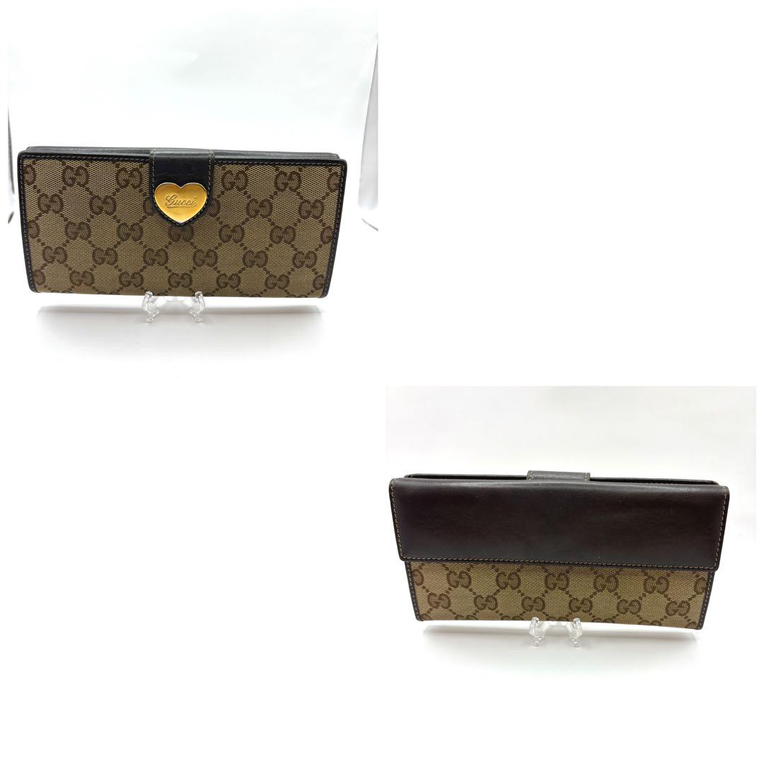 GUCCI グッチ　長財布　ラブリーハート　GGキャンバス ダークブラウン