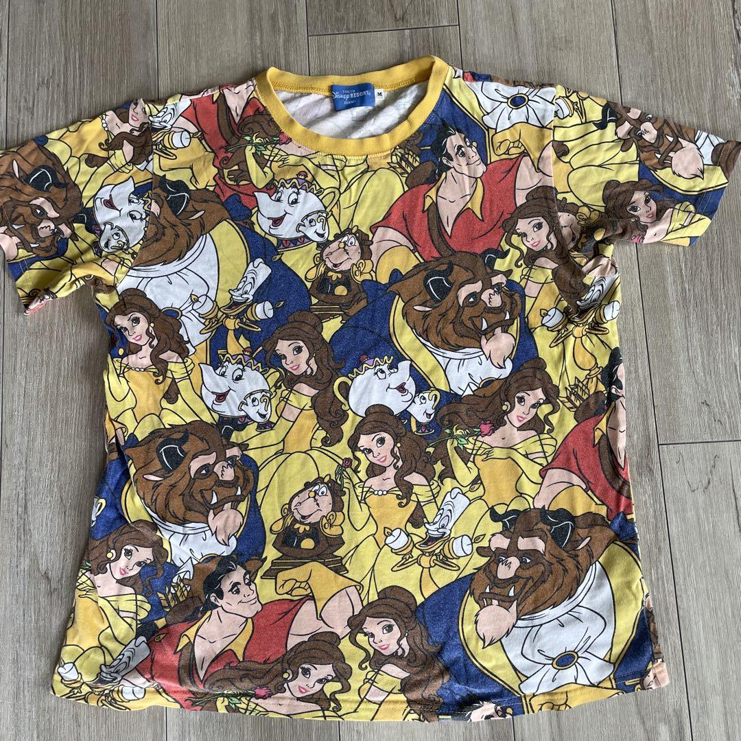 ディズニー　総柄　Tシャツ　美女と野獣　ベル 美女と野獣 - TDR ディズニーリゾート 美女と野獣総柄TシャツS