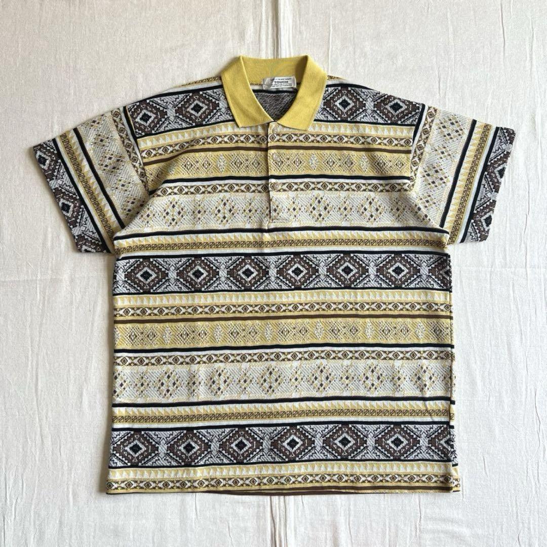 90s　vintage　ネイティブ総柄　半袖ジャガードポロニット　グランジY2K