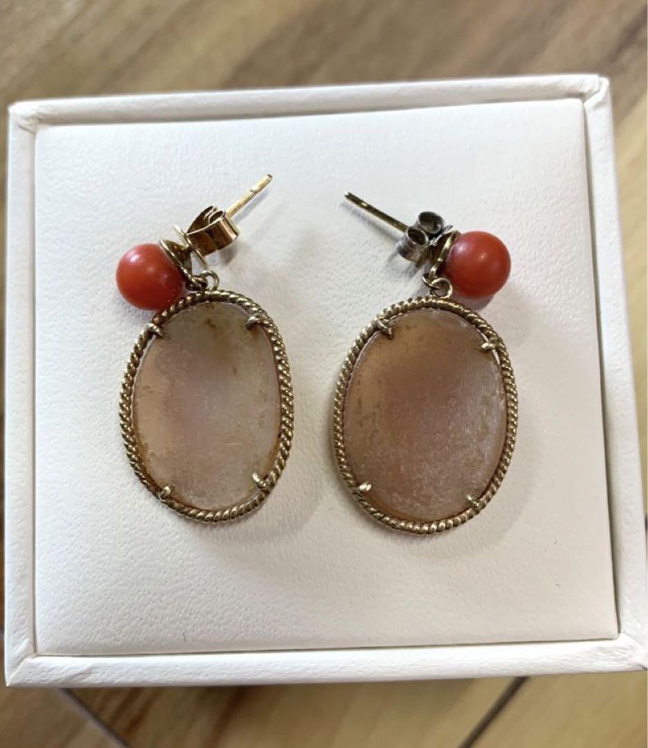 N1375 ヴィンテージ　カメオ　ピアス　18Ｋ