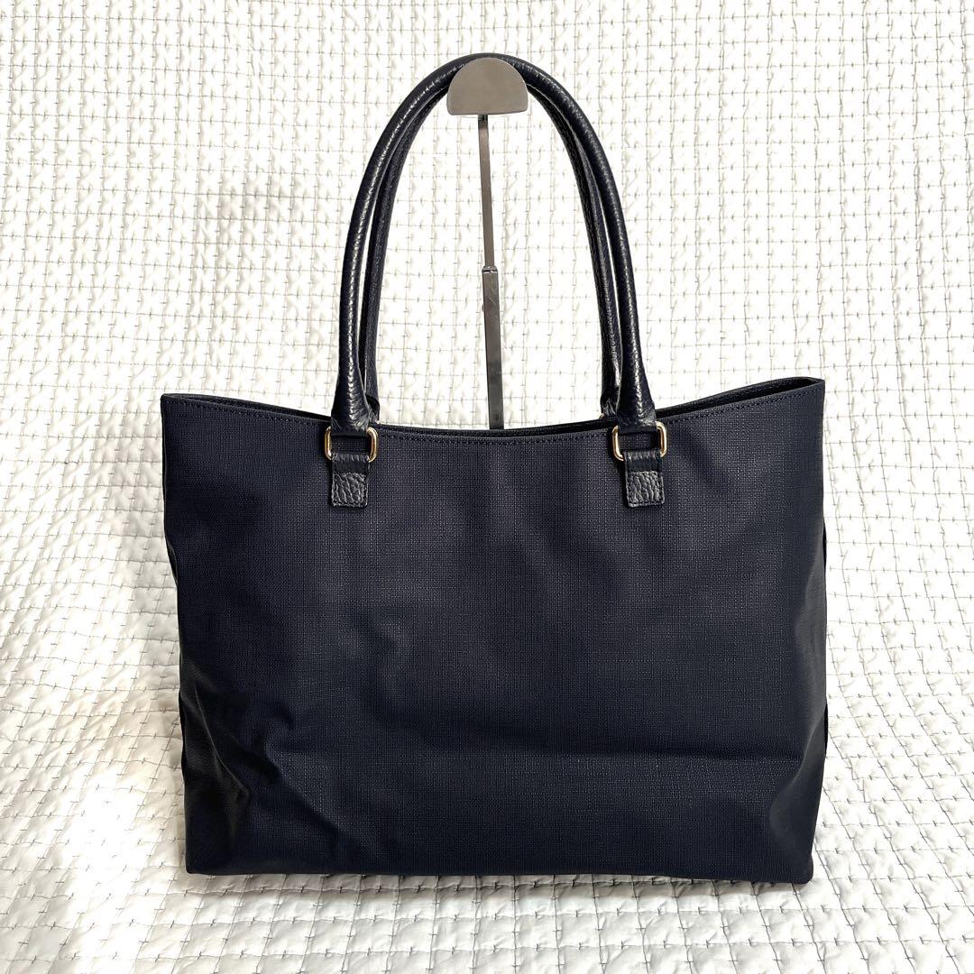美品 ブルーレーベル クレストブリッジ トートバッグ ポーチ付 ネイビー A4