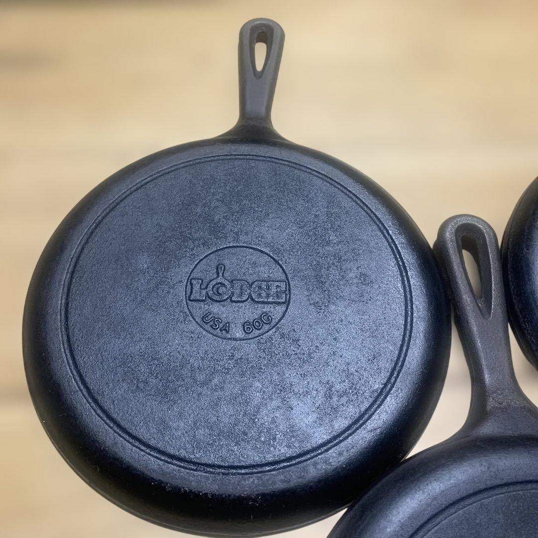 中古3枚 LODGE USA ロッジ ラウンドグリル 21cm 鉄板 キャンプ