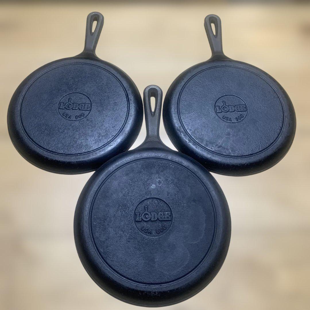 中古3枚 LODGE USA ロッジ ラウンドグリル 21cm 鉄板 キャンプ