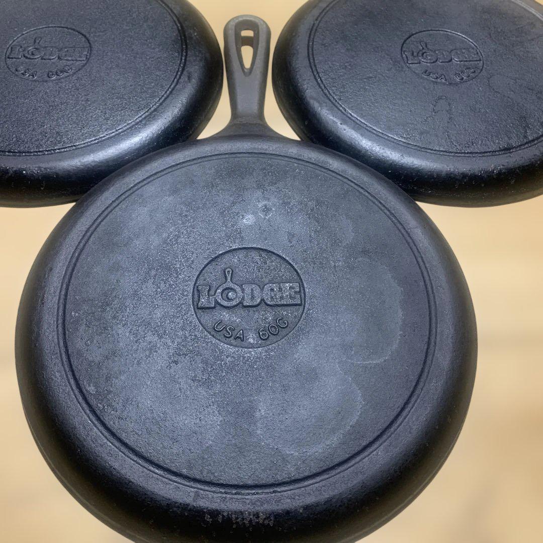 中古3枚 LODGE USA ロッジ ラウンドグリル 21cm 鉄板 キャンプ