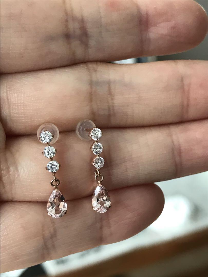 モルガナイト石とジルコンニアk 10金ピアス