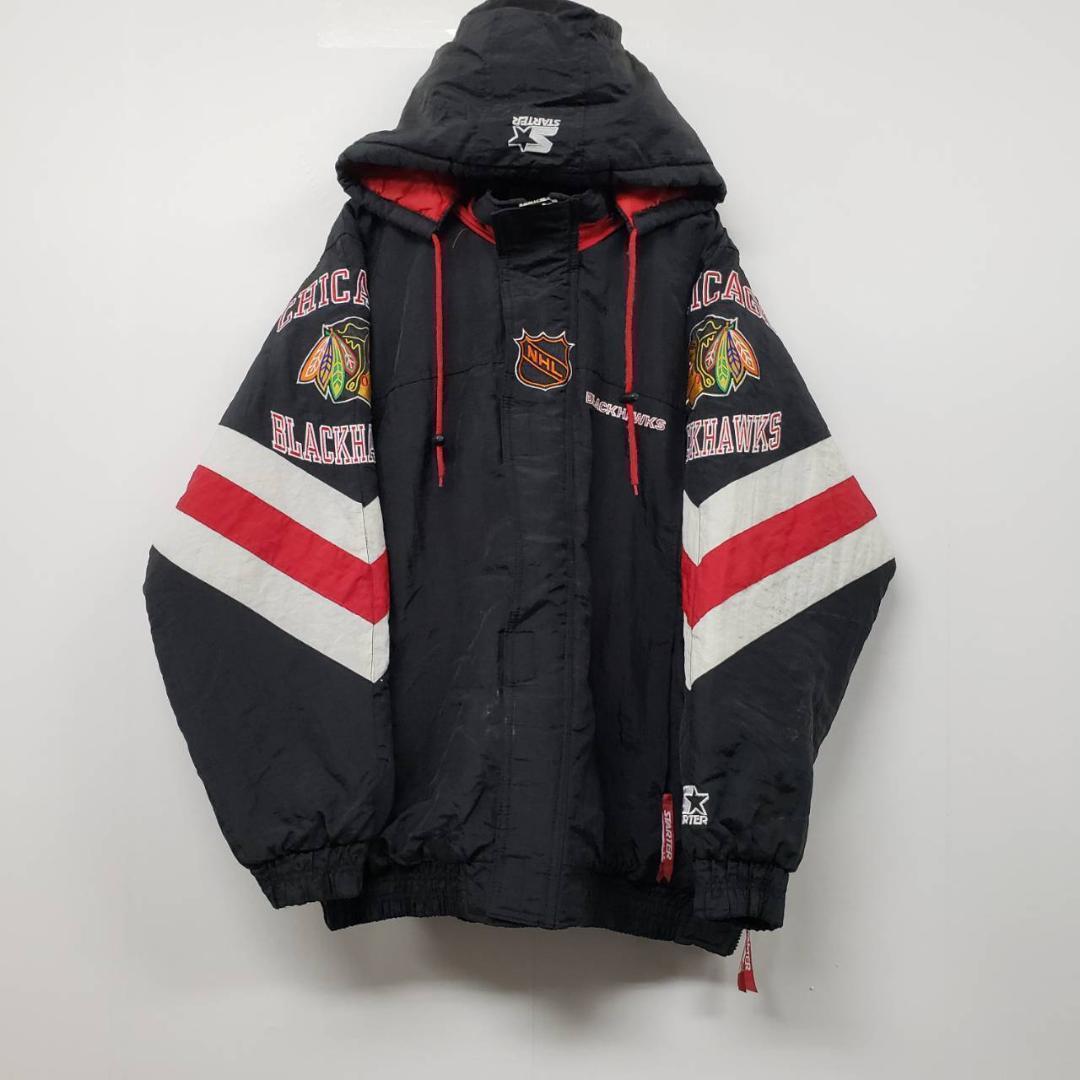 割引価格 古着 90s スターター ナイロンジャケット NHL シカゴブラック
