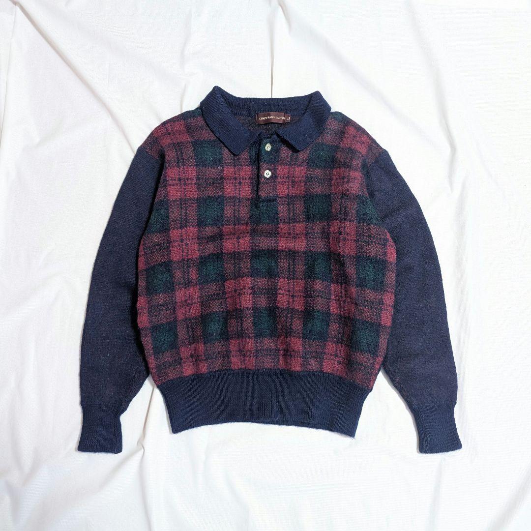 【CHAPS RALPH LAUREN】希少80sチェック柄ハイゲージニットポロ