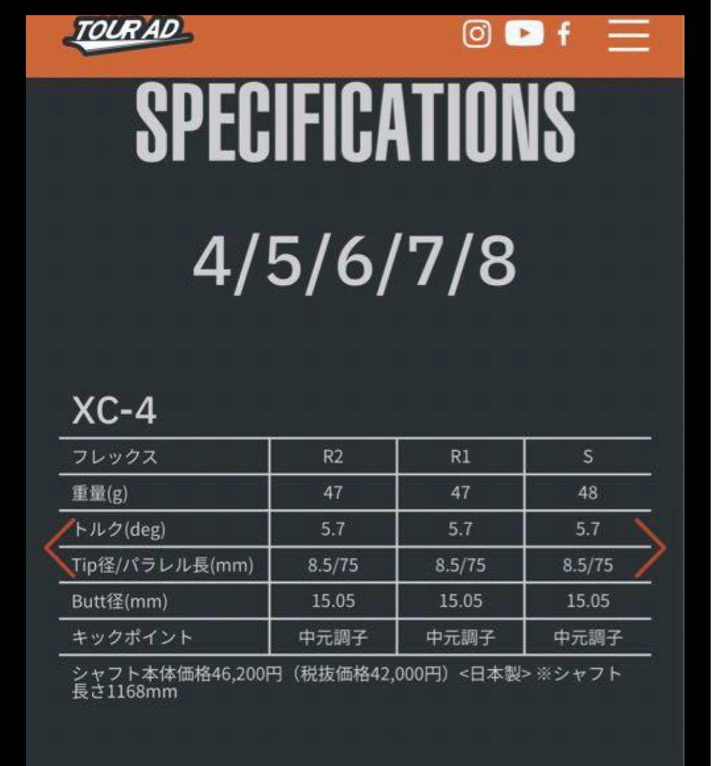 TOUR AD XC-4 フレックスS ドライバー用　テーラーメイドスリーブ付き
