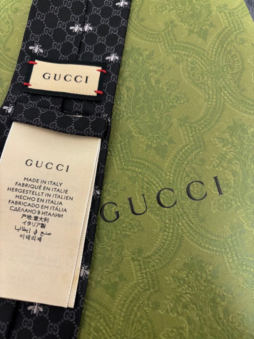 GUCCI ネクタイ 黒地に白のGGパターン