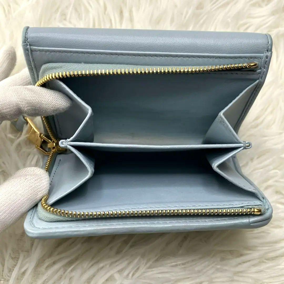 ♡超極美品♡ミュウミュウ 三つ折り財布 マテラッセ L字ファスナー水色 RFID