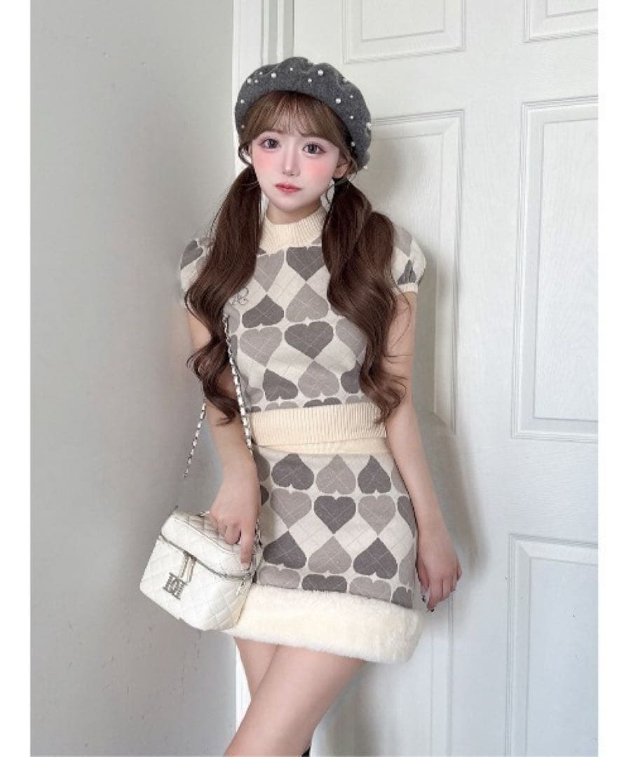 Darich ダーリッチ アーガイルハートチェックニットセットアップ アイボリー