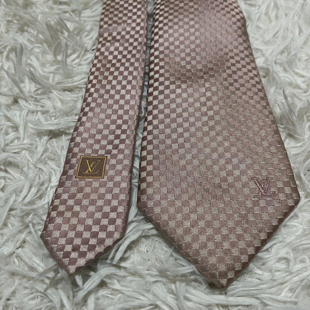 ルイヴィトン LOUIS VUITTON ネクタイ ダミエ シルク ピンク
