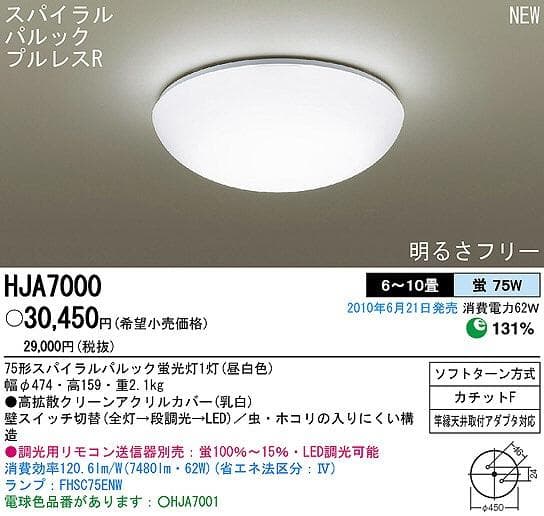 【美品2つ】パナソニック FHSC75シーリング HJA7000
