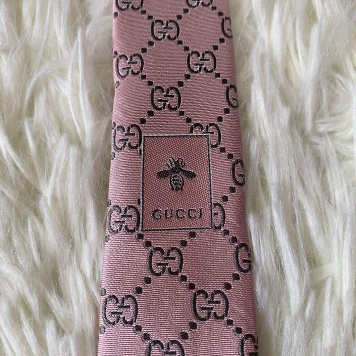 美品】GUCCI グッチ ネクタイ GG柄 ピンク系 イタリア シルク